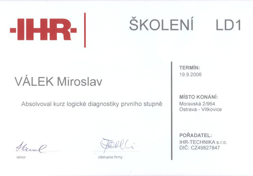 Certifikát Diagnostika