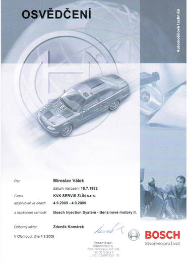 Certifikát BOSCH - Miroslav Válek